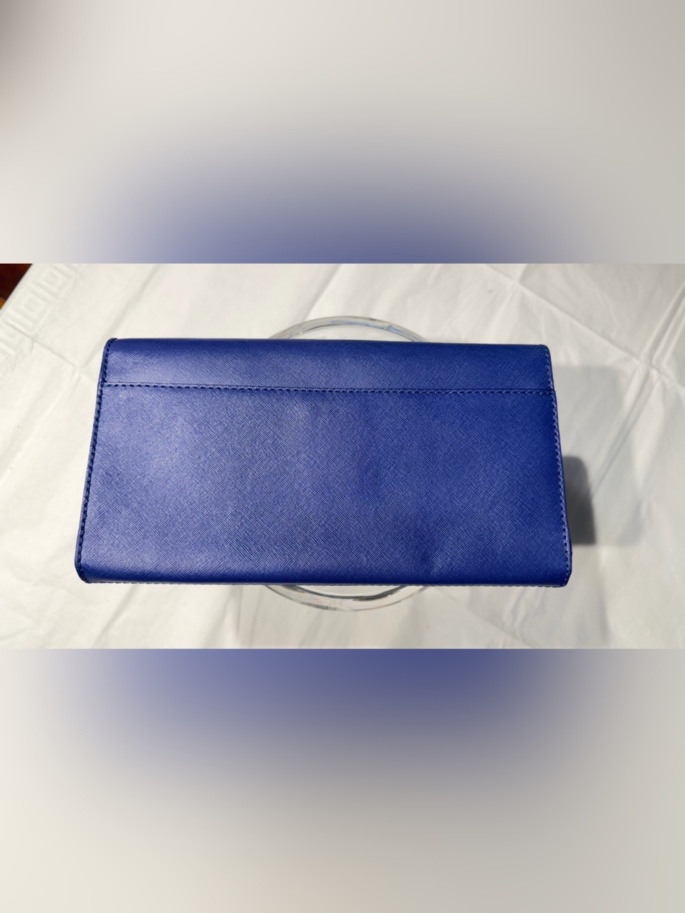 Botkier Purple Blue Clutch with Cream & Mint Trim and Silver Chain - Picture 3 of 5